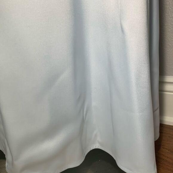 LPA Shirred Cross Front Gown Blue Maxi Dress Size Small Front Slit Ruched Sz S - Picture 13 of 14